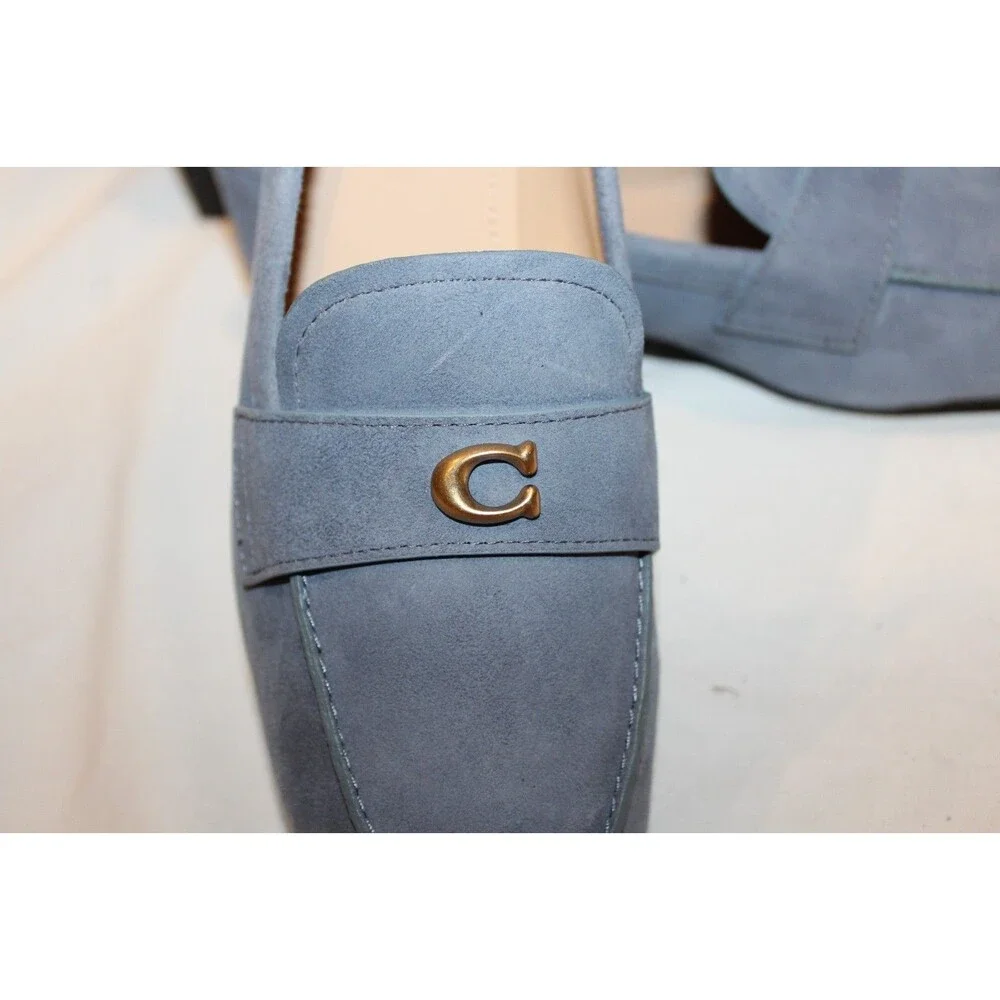 COACH SCULPT C LOGO SLIP ON DRIVER SUEDE LOAFER MOCASSINS LT DENIM SZ 7.5 NEW
